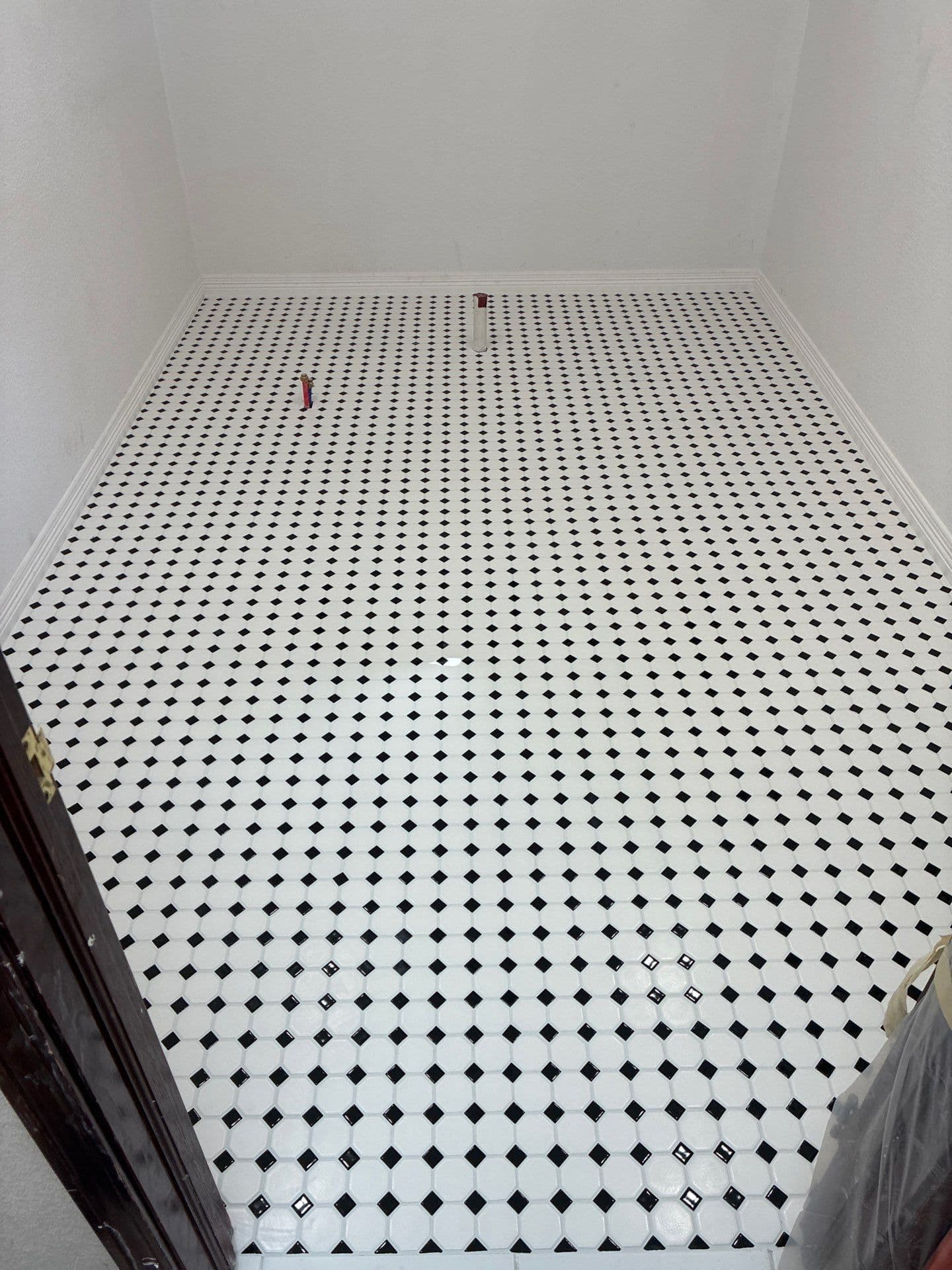 Full Bathroom Gut and Rebuild with Freestanding Tub Plumbing and Tile Floor image