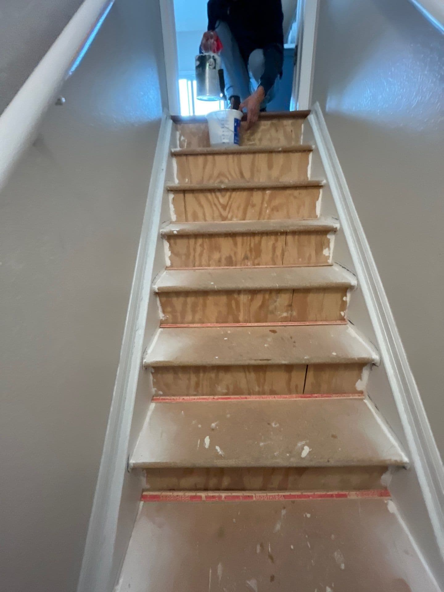 Berber Carpet Installation on Two Sets of Stairs image